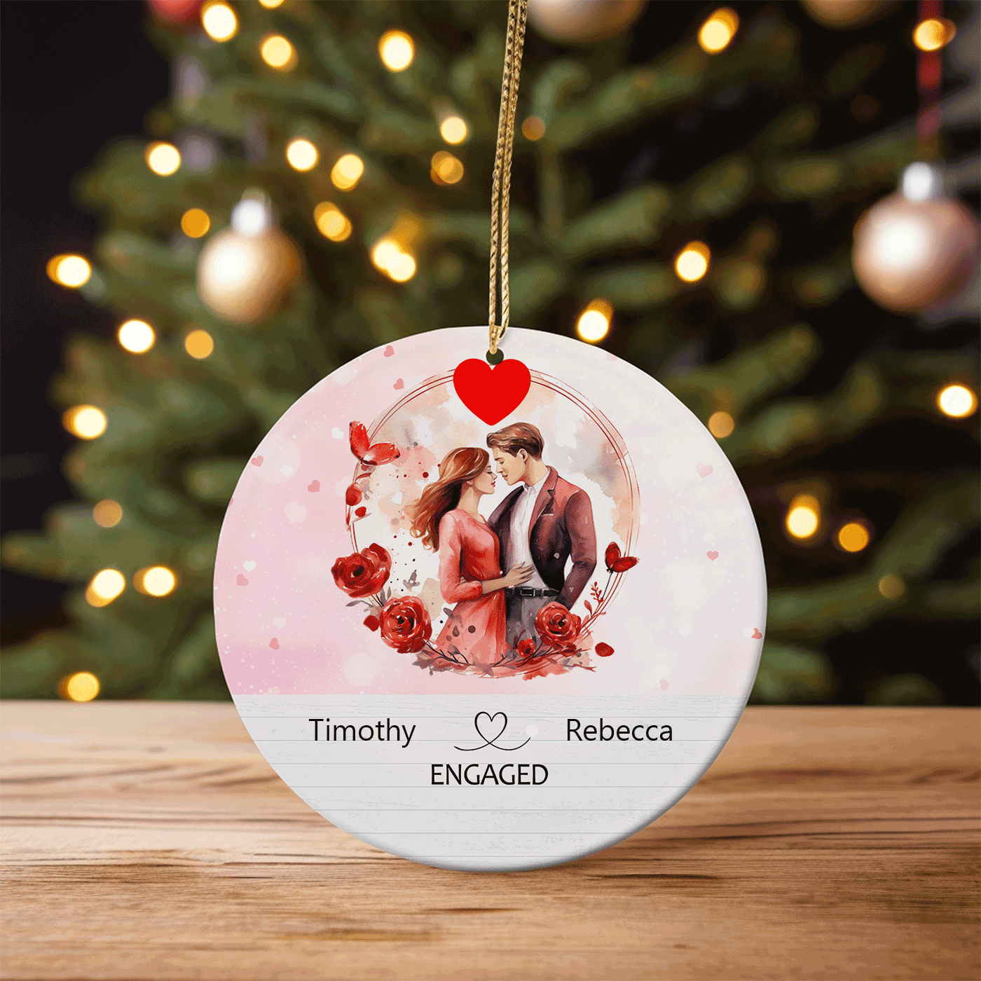 Engaged with Romantic Couple | Perfect for Newly Engaged Couples | Christmas | Ceramic Ornament